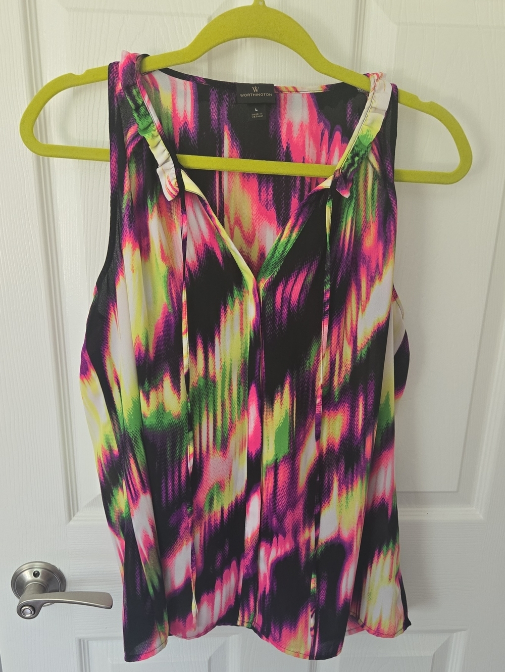 Worthington Neon Pink & Lime Green Patterned Sleeveless Top